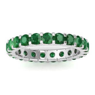 5 Carat Round Emerald Eternity Ring In 14 Karat White Gold, Ring Size 5
