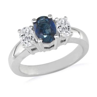 1/2ct Sapphire and Oval Diamond Ring in 14k White Gold