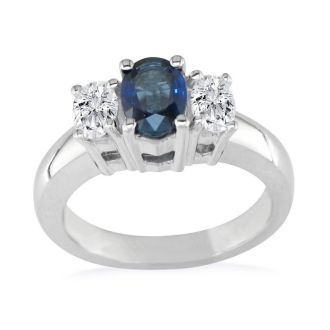 1/2ct Sapphire and Oval Diamond Ring in 14k White Gold