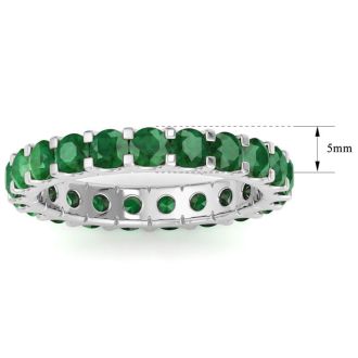5 Carat Round Emerald Eternity Ring In 14 Karat White Gold, Ring Size 9.5