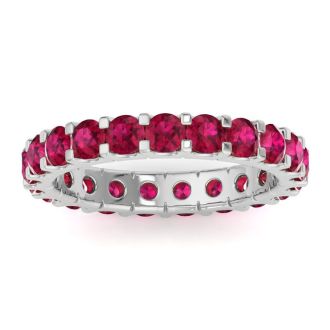 5 Carat Round Ruby Eternity Ring In 14 Karat White Gold, Ring Size 7