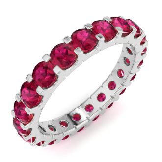 5 Carat Round Ruby Eternity Ring In 14 Karat White Gold, Ring Size 7