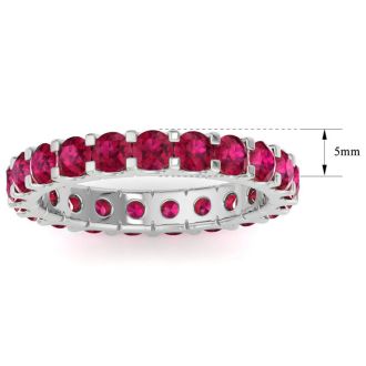 5 Carat Round Ruby Eternity Ring In 14 Karat White Gold, Ring Size 7