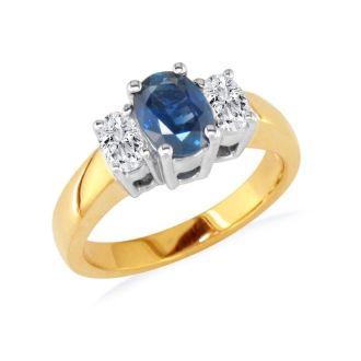 1/2ct Sapphire and Oval Diamond Ring in 14k Yellow Gold