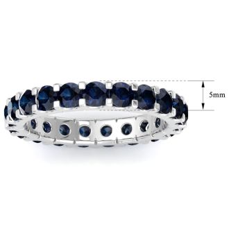 5 Carat Round Sapphire Eternity Ring In 14 Karat White Gold, Ring Size 9