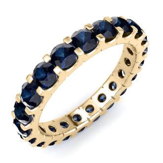 5 Carat Round Sapphire Eternity Ring In 14 Karat Yellow Gold, Ring Size 5.5