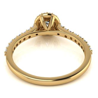 Moissanite Engagement Ring; 1/2 Carat Round Shape Halo Moissanite Engagement Ring In 14 Karat Yellow Gold
