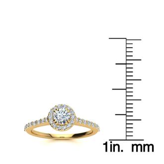 Moissanite Engagement Ring; 1/2 Carat Round Shape Halo Moissanite Engagement Ring In 14 Karat Yellow Gold