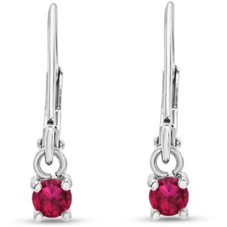 1/5 Carat Created Ruby Leverback Earrings In Sterling Silver, 1/2 Inch