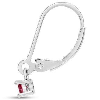 1/5 Carat Created Ruby Leverback Earrings In Sterling Silver, 1/2 Inch