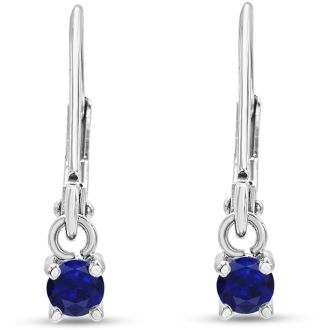 1/5 Carat Created Sapphire Leverback Earrings In Sterling Silver, 1/2 Inch
