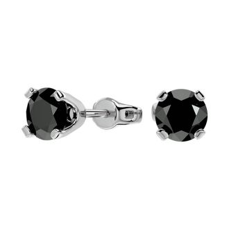 1 Carat Black Moissanite Screw Back Stud Earrings In 14K White Gold