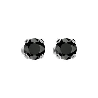 1 Carat Black Moissanite Screw Back Stud Earrings In 14K White Gold