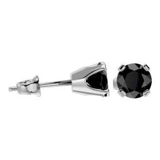 1 Carat Black Moissanite Screw Back Stud Earrings In 14K White Gold