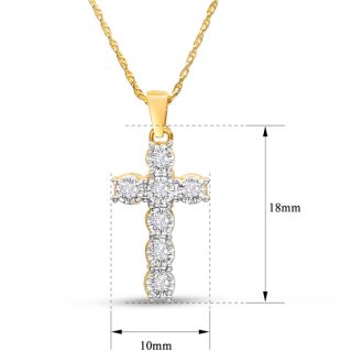 1/10 Carat Diamond Cross Necklace In Yellow Gold Over Sterling Silver, 17 Inches