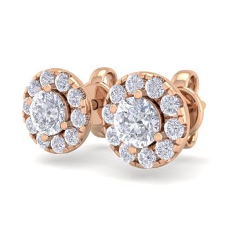 2 1/2 Carat Lab Grown Diamond Halo Stud Earrings In 14 Karat Rose Gold