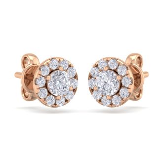 2 1/2 Carat Lab Grown Diamond Halo Stud Earrings In 14 Karat Rose Gold