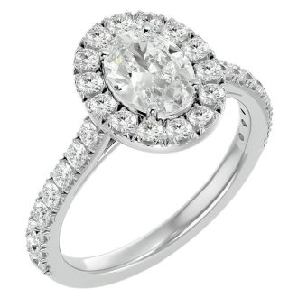 1 3/4 Carat Oval Shape Halo Lab grown Diamond Engagement Ring In 14 Karat White Gold
