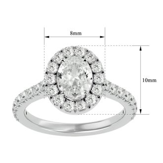 1 3/4 Carat Oval Shape Halo Lab grown Diamond Engagement Ring In 14 Karat White Gold
