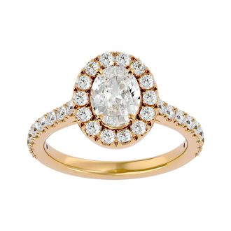 1 3/4 Carat Oval Shape Halo Lab grown Diamond Engagement Ring In 14 Karat Yellow Gold