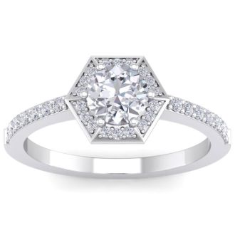 1 Carat Halo Lab Grown Diamond Engagement Ring In 14 Karat White Gold