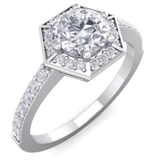 1 Carat Halo Lab Grown Diamond Engagement Ring In 14 Karat White Gold