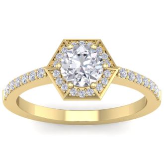 1 Carat Halo Lab Grown Diamond Engagement Ring In 14 Karat Yellow Gold