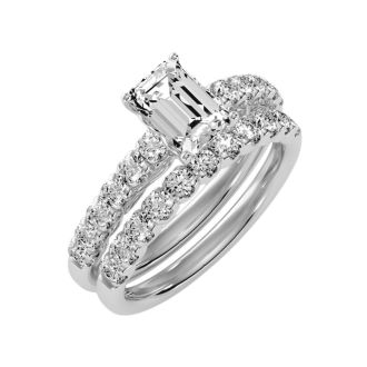 2 Carat Emerald Cut Lab Grown Diamond Bridal Set In 14 Karat White Gold