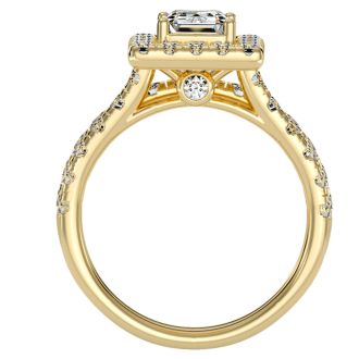 3 Carat Emerald Cut Halo Lab Grown Diamond Bridal Set In 14 Karat Yellow Gold