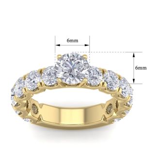 3 1/2 Carat Round Shape Lab Grown Diamond Engagement Ring In 14 Karat Yellow Gold. Incredible, Large Engagement Ring, Eternity Style!
