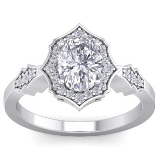 1 1/2 Carat Oval Shape Lab Grown Diamond Ring In 14 Karat White Gold