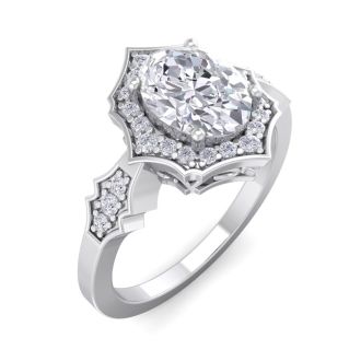 1 1/2 Carat Oval Shape Lab Grown Diamond Ring In 14 Karat White Gold