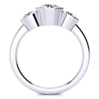 2 1/4 Carat Bezel Set Three Stone Lab Grown Diamond Ring In 14K White Gold