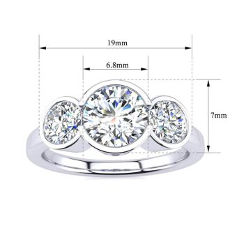 2 1/4 Carat Bezel Set Three Stone Lab Grown Diamond Ring In 14K White Gold