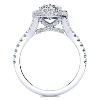 2 Carat Oval Shape Halo Lab Grown Diamond Engagement Ring With 1 1/2 Carat Center Lab Grown Diamond In 14K White Gold