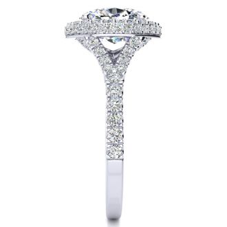 2 Carat Oval Shape Halo Lab Grown Diamond Engagement Ring With 1 1/2 Carat Center Lab Grown Diamond In 14K White Gold