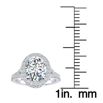 2 Carat Oval Shape Halo Lab Grown Diamond Engagement Ring With 1 1/2 Carat Center Lab Grown Diamond In 14K White Gold