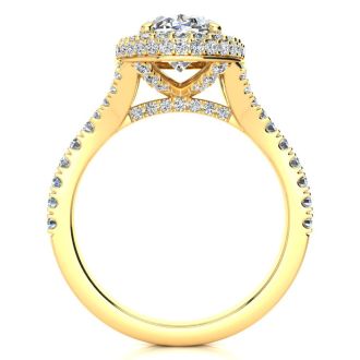 2 Carat Oval Shape Halo Lab Grown Diamond Engagement Ring With 1 1/2 Carat Center Lab Grown Diamond In 14K Yellow Gold