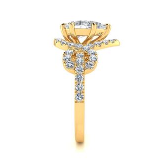 1 1/2 Carat Pear Shape Halo Lab Grown Diamond Fancy Engagement Ring In 14K Yellow Gold