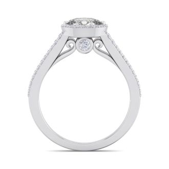 1 1/4 Carat Oval Shape Antique Halo Lab Grown Diamond Ring In 14 Karat White Gold