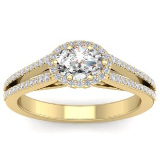 1 1/4 Carat Oval Shape Antique Halo Lab Grown Diamond Ring In 14 Karat Yellow Gold