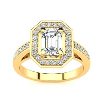 1 1/3 Carat Halo Lab Grown Diamond Engagement Ring In 14 Karat Yellow Gold