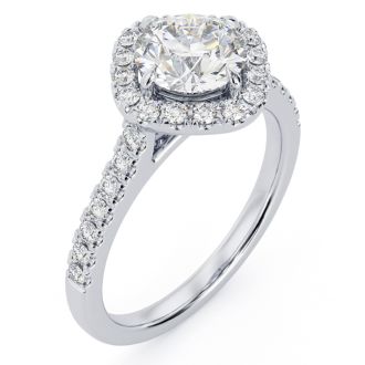 1 1/3 Carat Cushion Style Halo Lab Grown Diamond Engagement Ring in 14 Karat White Gold 