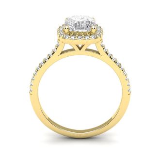 1 1/2 Carat Cushion Cut Halo Lab Grown Diamond Ring In 14K Yellow Gold