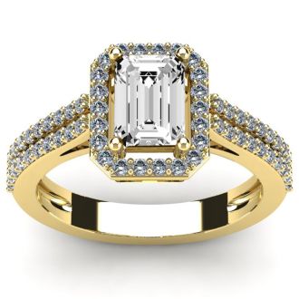 1 1/2 Carat Halo Lab Grown Diamond Ring In 14 Karat Yellow Gold