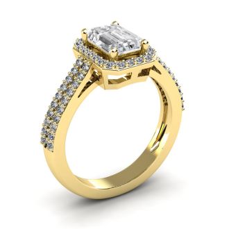 1 1/2 Carat Halo Lab Grown Diamond Ring In 14 Karat Yellow Gold