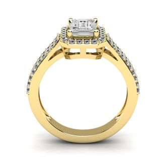 1 1/2 Carat Halo Lab Grown Diamond Ring In 14 Karat Yellow Gold