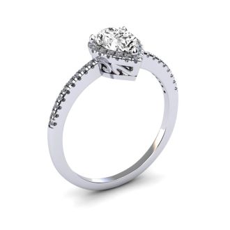 1 Carat Pear Shape Halo Lab Grown Diamond Ring In 14 Karat White Gold
