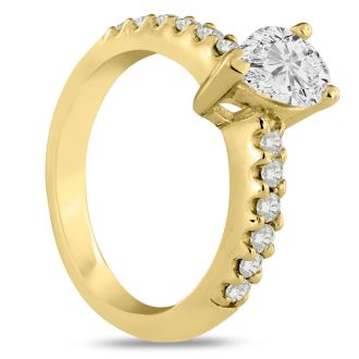 1 Carat Pear Shape Lab Grown Diamond Engagement Ring In 14 Karat Yellow Gold 