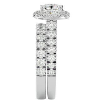 2 1/4 Carat Cushion Cut Halo Lab Grown Diamond Bridal Set In 14 Karat White Gold